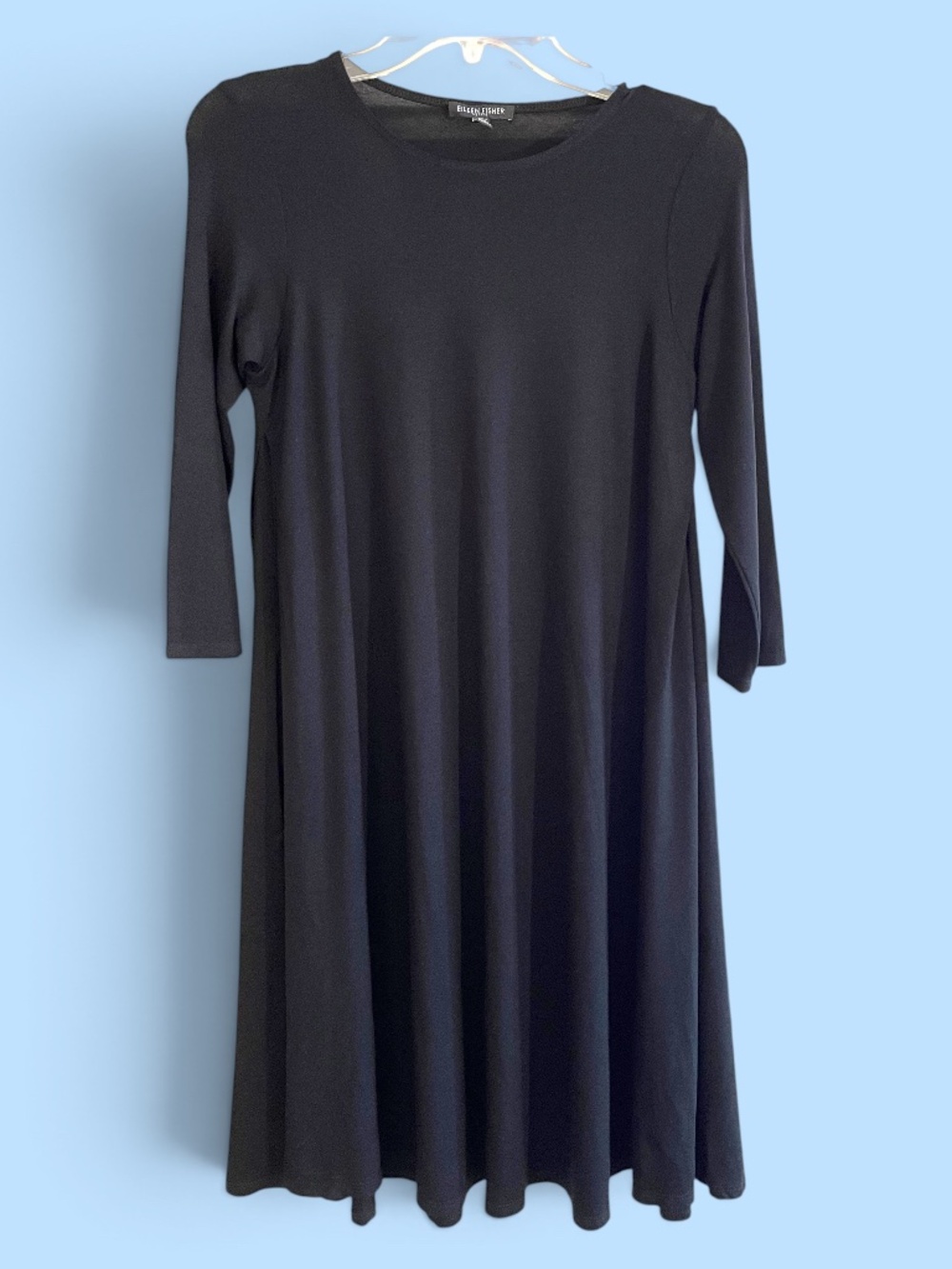 Eileen Fisher Flowy Skimming Three-Quarter Sleeve Black Dress Size P-P